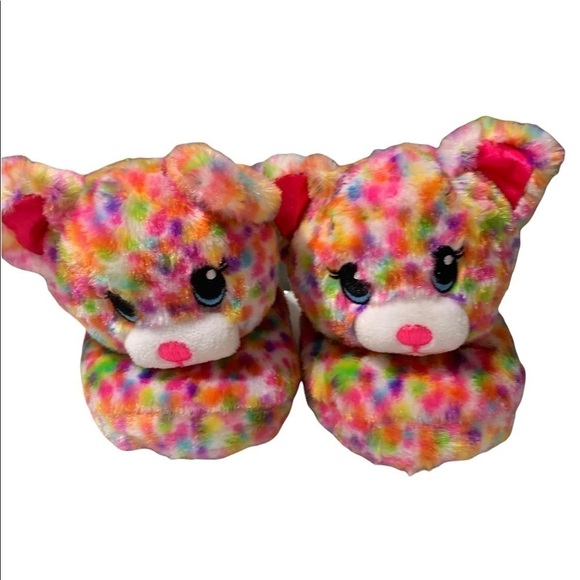 Build A Bear Girls Rainbow Confetti Kitty Slippers Size SMALL 10/11 - Picture 2 of 5